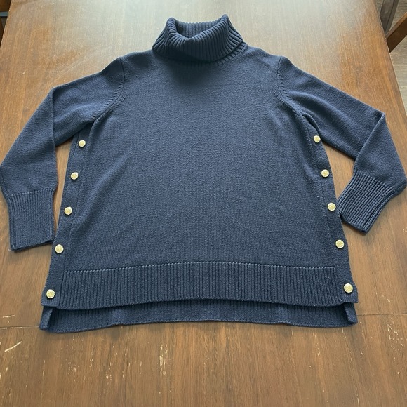Tuckernuck - XL Sophia Turtleneck Sweater 100% Wool Navy Blue Gold Old Money - Picture 2 of 11